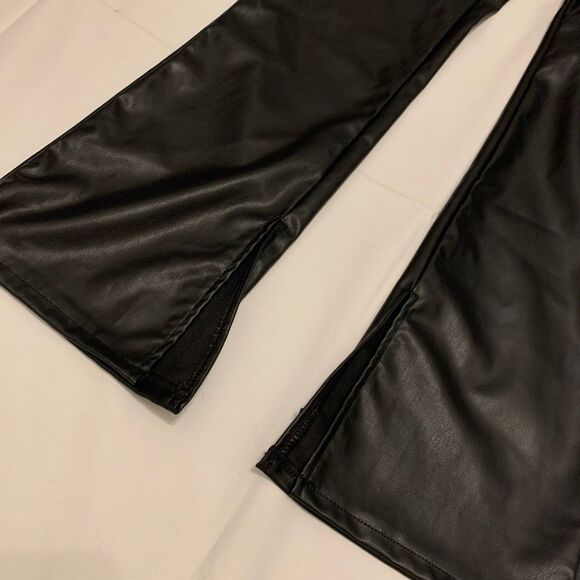 Divided H&M faux Vegan Leather Flare Slit pants flare bottom black NWT Sz 8 - Picture 7 of 8